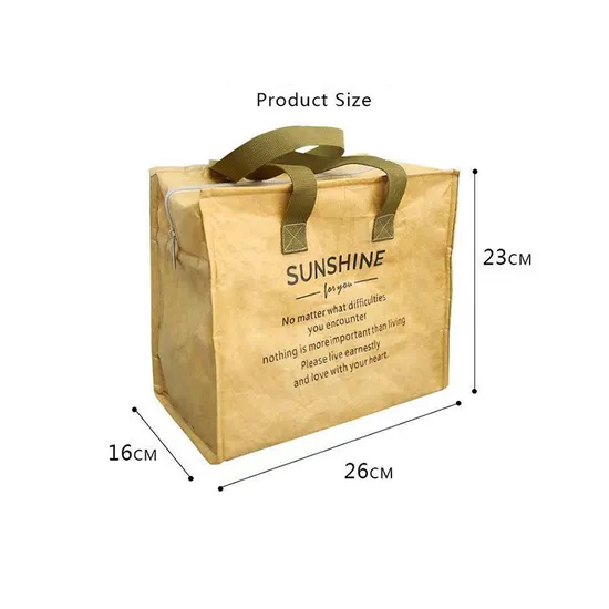 Saco de lanche de papel ecológico DuPont com logotipo personalizado Saco de refrigerador reutilizável Saco de refrigerador de papel lavável Saco de refrigerador de papel lavável