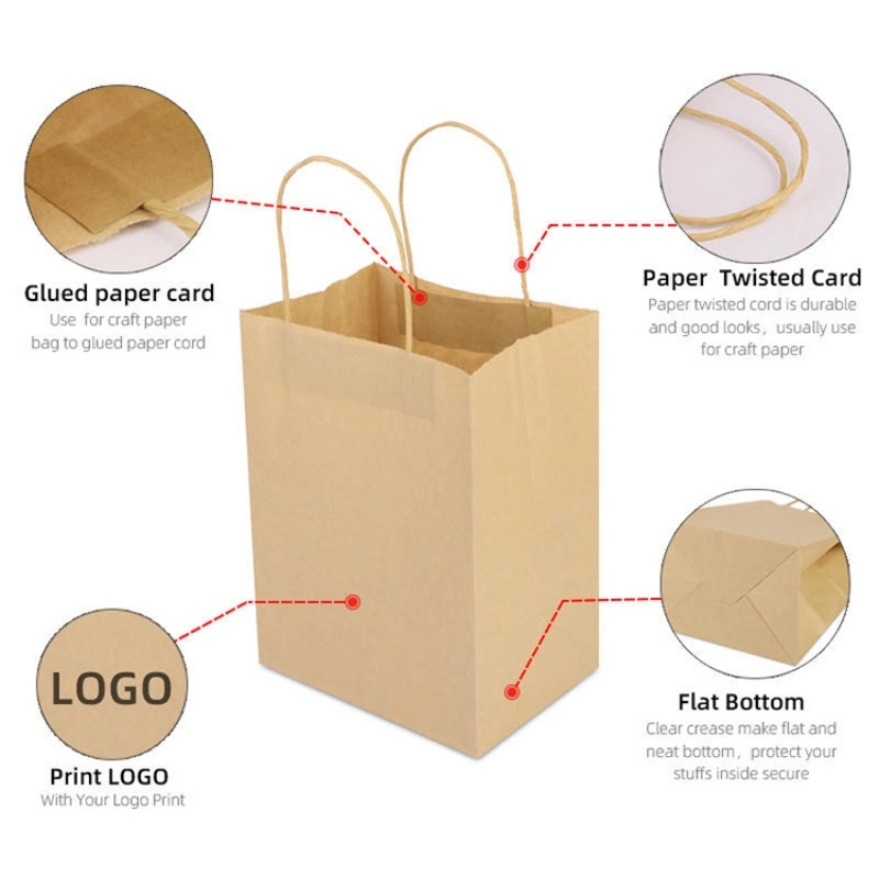 Wholesale Custom Logo Printing Recyclable Food Store Cake Pizza Candy Sushi Hamburger Christmas Party Gift Kraft Paper Bag