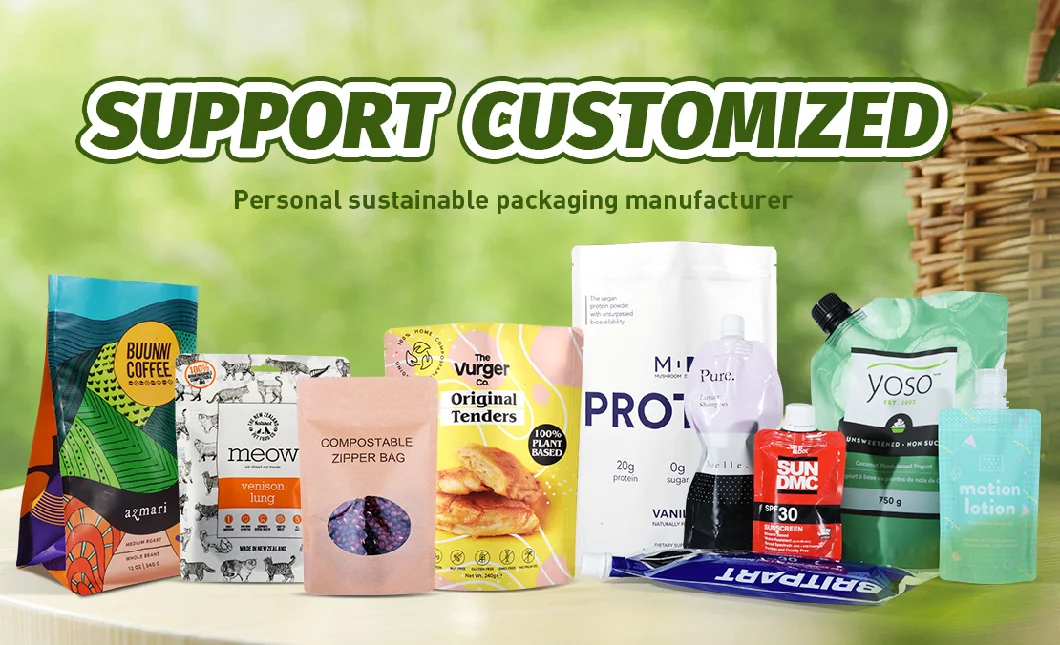 Compostable Custom Zipper Food Snack Nut Stand up Pouches Packaging Zip Lock Coffee Tea Kraft Paper Doypack Biodegradabale Bags with Window