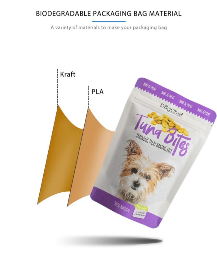 Custom Printed Pet Treat Food Packaging Kraft Paper Compostable Biodegradable Stand up Pouch