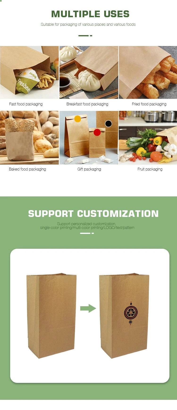 Takeaway Food Bread Burger Snacks Toasted Foods Greaseproof Kraft Paper Bag