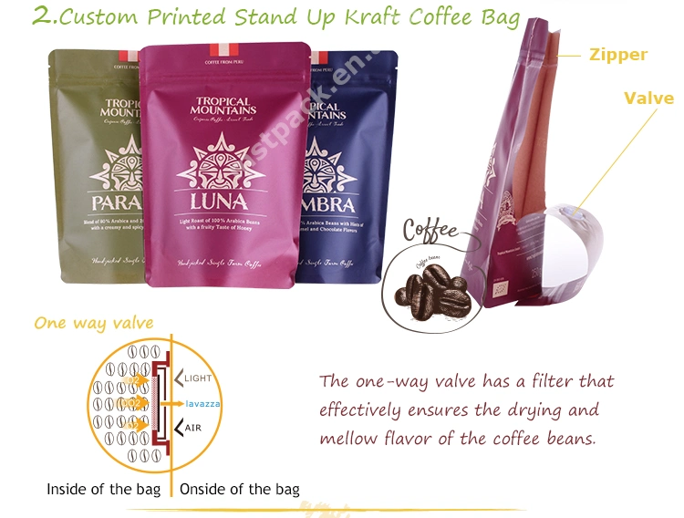 Kraft Paper Bag Stand up Paper Box Bottom Paper Coffee Pouch with Zipper