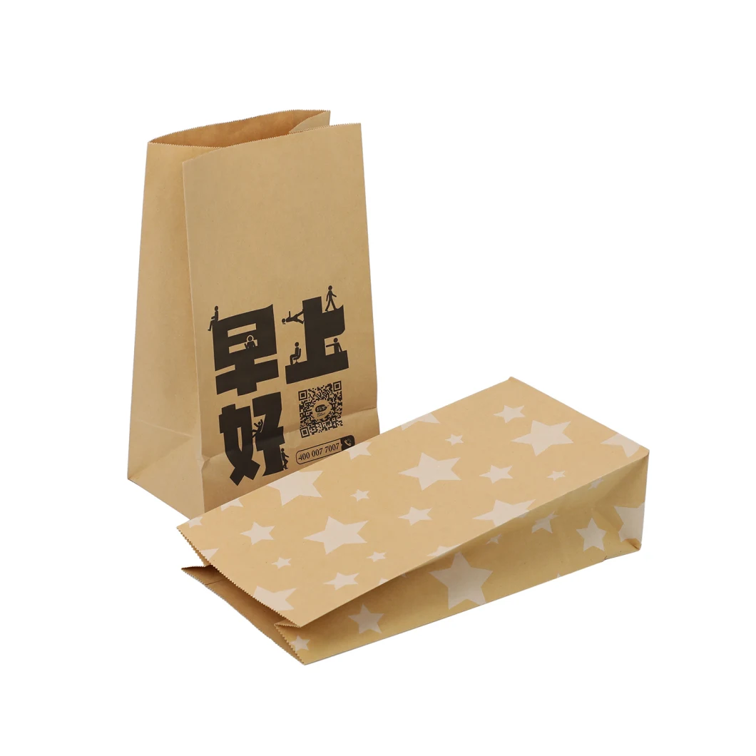 Wholesale Greaseproof Oil Proof Brown Kraft Paper Baking Bread Snack Sandwich Takeaway Food Packaging Bag