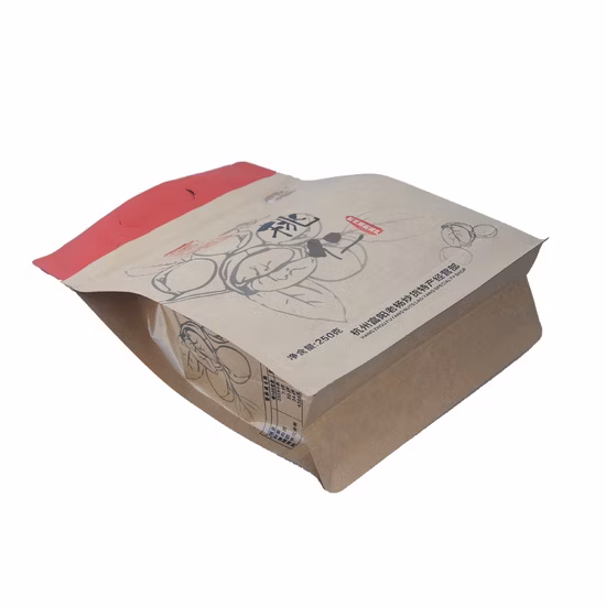 Bolsa de papel kraft com zíper de folha de alumínio de fundo plano grau alimentício com janela