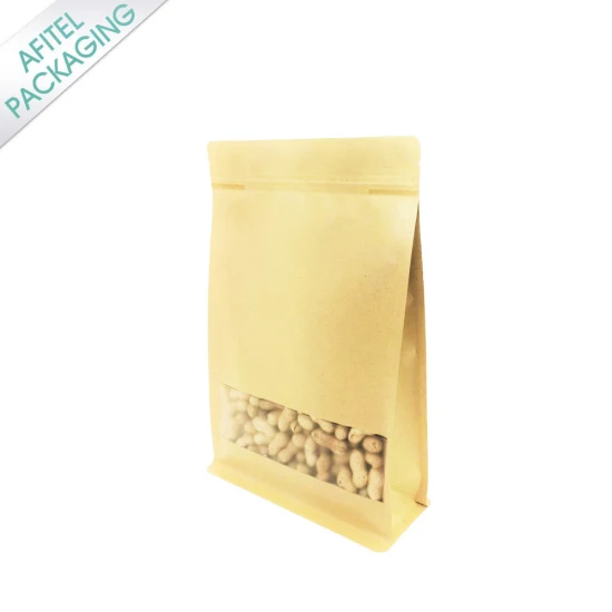 Personalize o fundo plano de alta qualidade com saco de plástico autovedante janela com fecho de correr saco de papel laminado alimentos e doces, chá, café saco de embalagem/saco de papel kraft